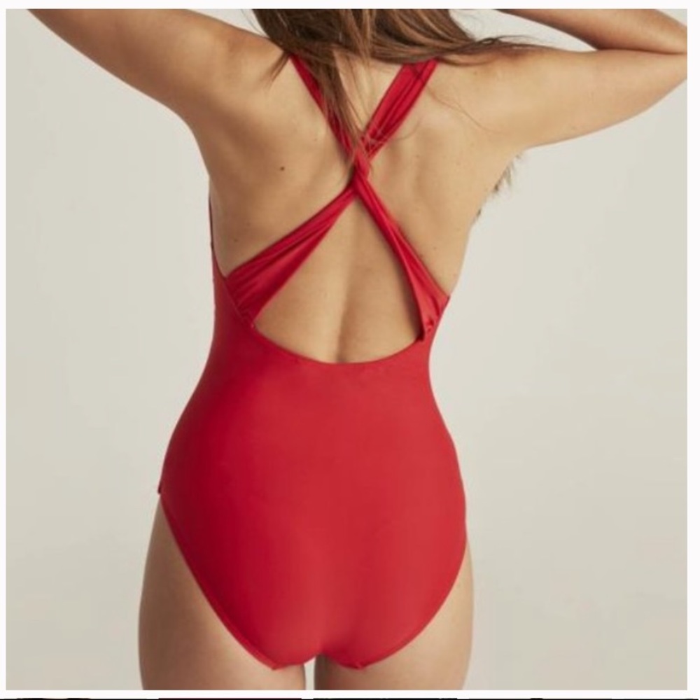 Long Tall Sally Twist Back Shaper One Piece Swimsuit Sz 16 Electric Red